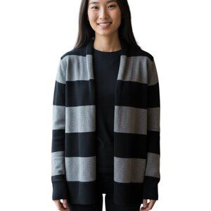 VINCE Black Gray Striped 100% Cashmere Cardigan